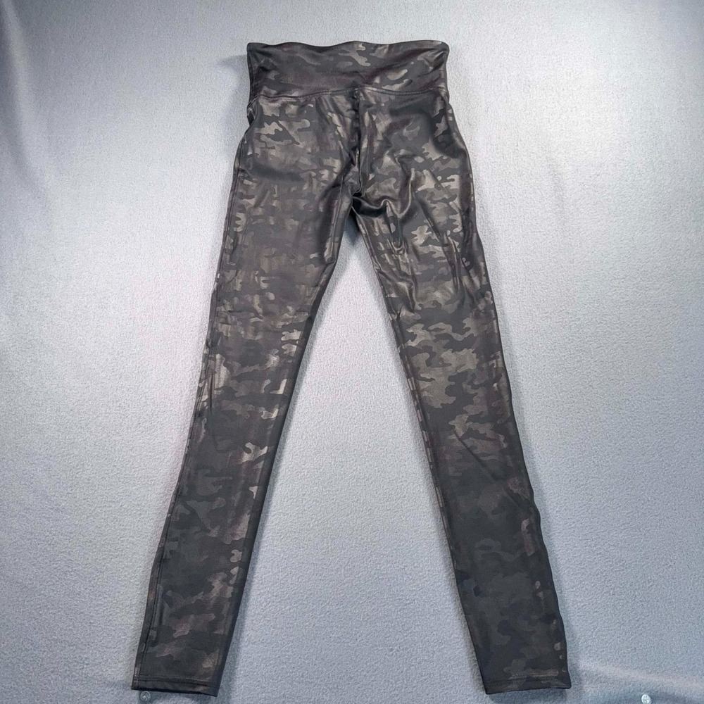 Spanx Faux Leather Camo Leggings‎ Womens M Black High Rise 25x26.5